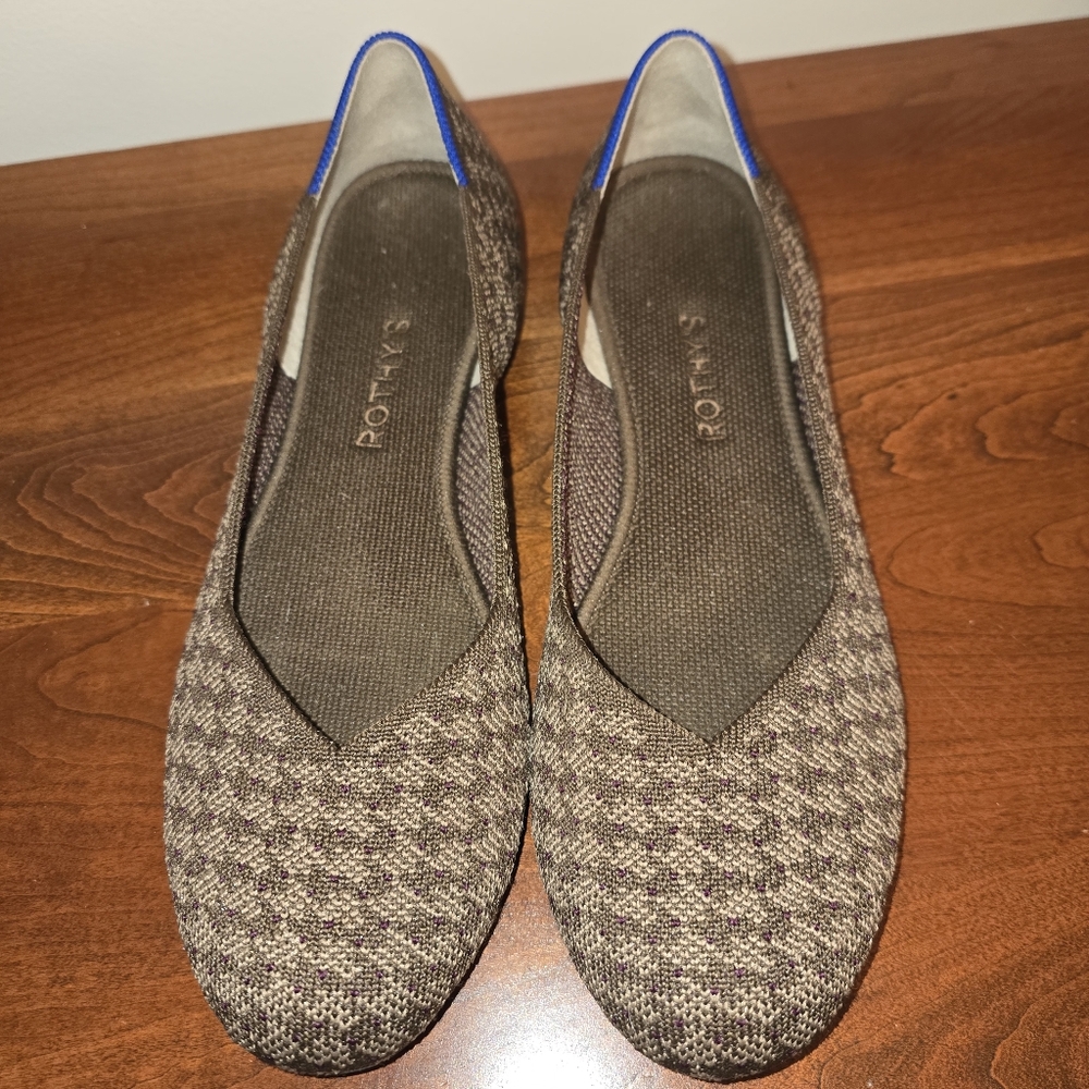 Rothy's Brown Houndstooth Flats with Blue Accent - Picture 3 of 9
